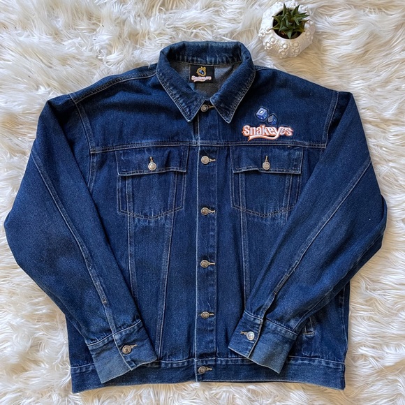 Vintage Other - Snakeyes denim trucker jacket, dark wash, embroidered patch, large